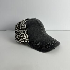 Leopard Black White Factory Distressed Adjustable Ponytail Mesh Trucker Hat NEW